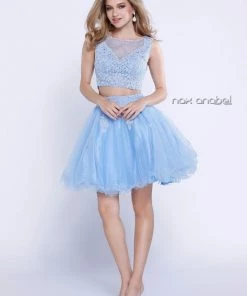 Prom Short Sleeveless Two-Piece Lace Top Illusion Dress By Nox Anabel 6058