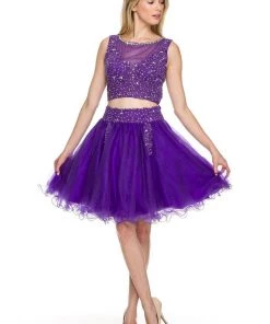 Prom Short Sleeveless Two-Piece Lace Top Illusion Dress By Nox Anabel 6058