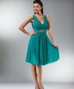 Short Sleeveless V-Neck Dress By Cinderella Divine 3915