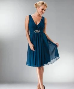 Short Sleeveless V-Neck Dress By Cinderella Divine 3915