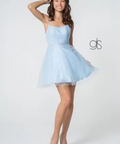 Prom Short Square Neck Mesh Dress By Elizabeth K GS2866