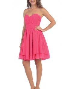 Short Strapless Chiffon Dress With Corset Back By Star Box 6097 Prom