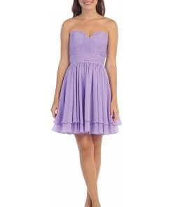 Short Strapless Chiffon Dress With Corset Back By Star Box 6097 Prom