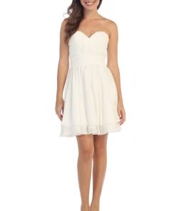 Short Strapless Chiffon Dress With Corset Back By Star Box 6097 Prom