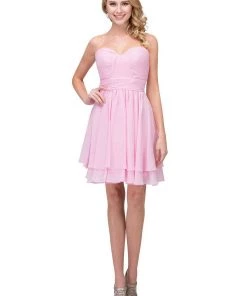 Short Strapless Chiffon Dress With Corset Back By Star Box 6097 Prom