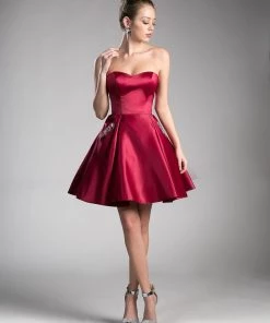 Prom Short Strapless Satin Dress By Cinderella Divine 13053-1 12 Prom Short Strapless Satin Dress By Cinderella Divine 13053-1