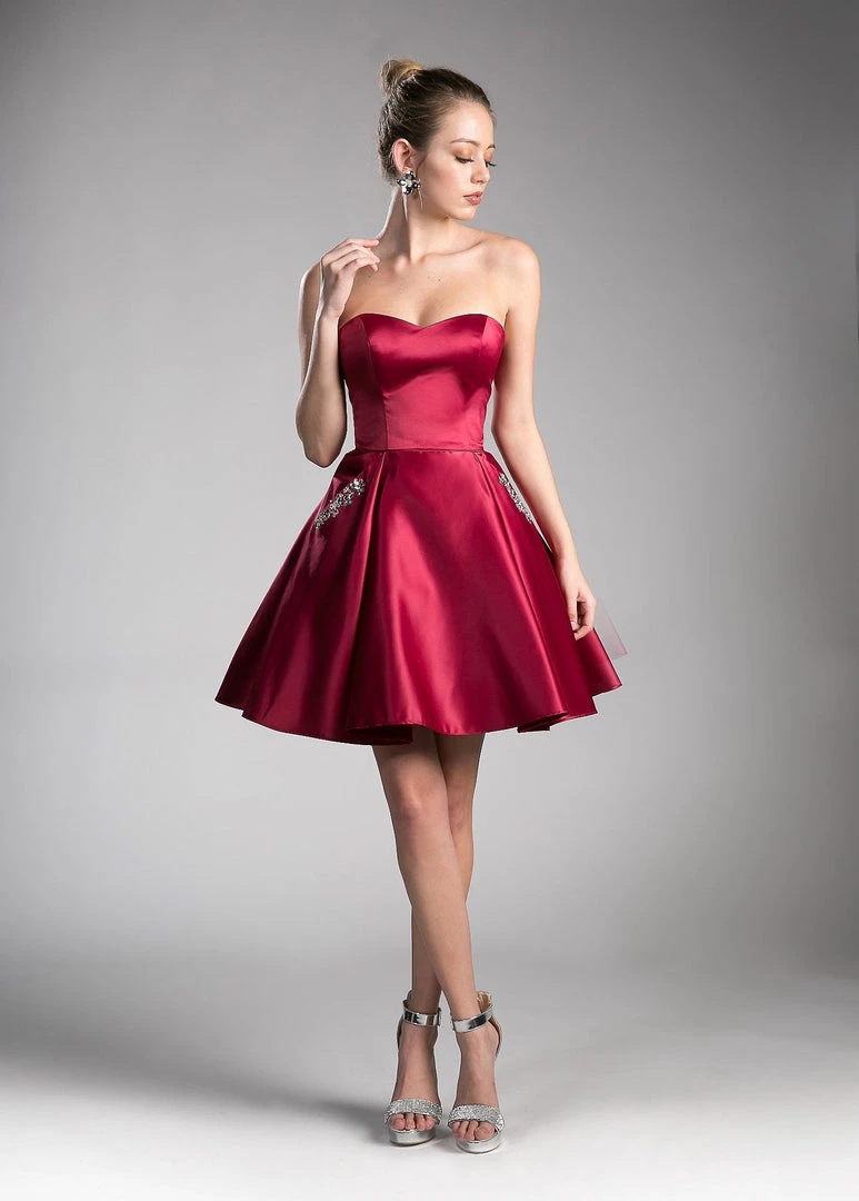 Prom Short Strapless Satin Dress By Cinderella Divine 13053-1 7 Prom Short Strapless Satin Dress By Cinderella Divine 13053-1