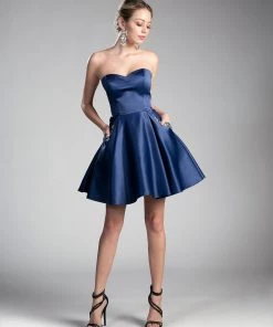 Prom Short Strapless Satin Dress By Cinderella Divine 13053-1 13 Prom Short Strapless Satin Dress By Cinderella Divine 13053-1