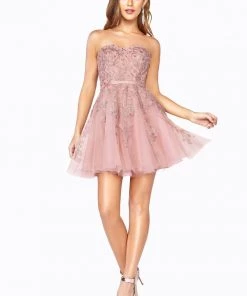 Applique Short Strapless Dress By Cinderella Divine KV1048 Prom 13 Applique Short Strapless Dress By Cinderella Divine KV1048 Prom
