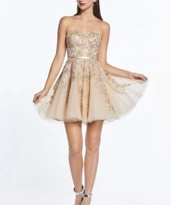 Applique Short Strapless Dress By Cinderella Divine KV1048 Prom 16 Applique Short Strapless Dress By Cinderella Divine KV1048 Prom