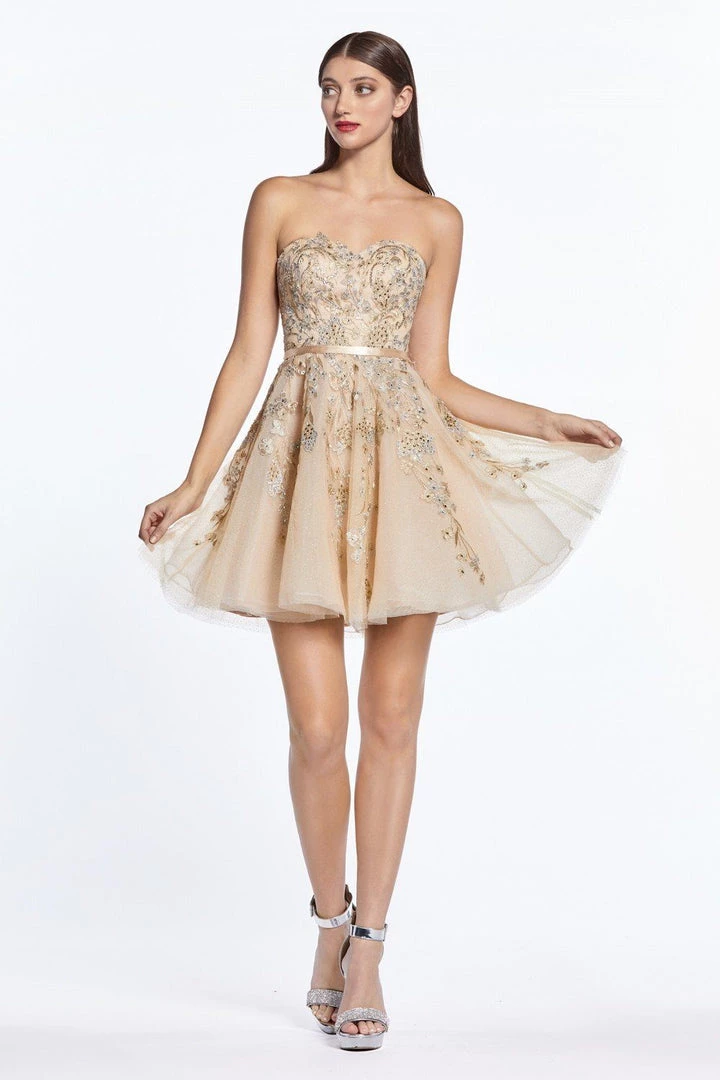 Applique Short Strapless Dress By Cinderella Divine KV1048 Prom 8 Applique Short Strapless Dress By Cinderella Divine KV1048 Prom