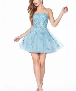 Applique Short Strapless Dress By Cinderella Divine KV1048 Prom 18 Applique Short Strapless Dress By Cinderella Divine KV1048 Prom