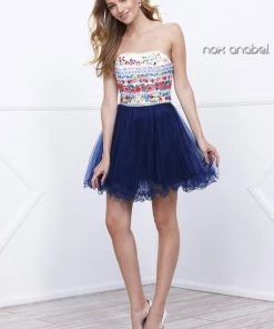 Prom Short Strapless Dress With Floral Embroidery By Nox Anabel 6249