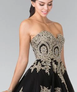 Short Strapless Dress With Gold Lace Applique By Elizabeth K GS2371
