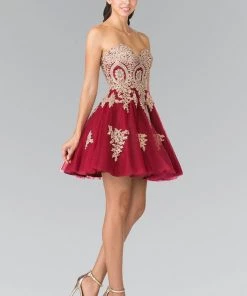 Short Strapless Dress With Gold Lace Applique By Elizabeth K GS2371