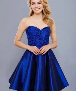 Short Strapless Dress With Lace Applique By Nox Anabel 6265