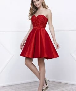 Short Strapless Dress With Lace Applique By Nox Anabel 6265