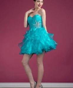 Prom Short Strapless Ruffled Dress By Cinderella Divine JC822