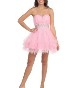 Prom Short Strapless Dress With Tiered Ruffled Skirt By Star Box 568