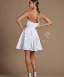 Short Strapless Iridescent Sequin Dress By Nox Anabel R705