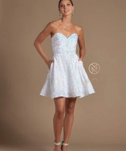 Short Strapless Iridescent Sequin Dress By Nox Anabel R705