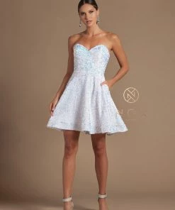 Short Strapless Iridescent Sequin Dress By Nox Anabel R705