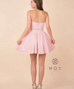 Short Strapless Lace Dress With Beaded Waist By Nox Anabel 6358