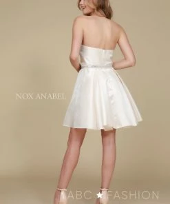 Short Strapless Satin Dress With Pockets By Nox Anabel Y661 Prom