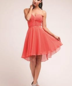 Short Strapless Twist Front Dress By Cinderella Divine 7456A