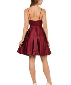 Prom Short Sweetheart Satin Dress With Pockets By Poly USA 8374