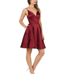 Prom Short Sweetheart Satin Dress With Pockets By Poly USA 8374