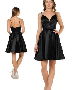 Prom Short Sweetheart Satin Dress With Pockets By Poly USA 8374