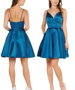 Prom Short Sweetheart Satin Dress With Pockets By Poly USA 8374