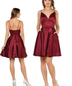 Prom Short Sweetheart Satin Dress With Pockets By Poly USA 8374
