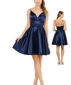 Prom Short Sweetheart Satin Dress With Pockets By Poly USA 8374