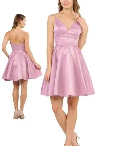 Prom Short Sweetheart Satin Dress With Pockets By Poly USA 8374