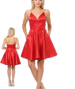 Prom Short Sweetheart Satin Dress With Pockets By Poly USA 8374