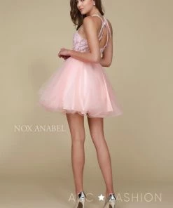 Short Tulle Dress With Embroidered Applique Bodice By Nox Anabel B652
