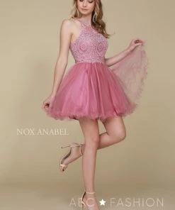 Short Tulle Dress With Embroidered Applique Bodice By Nox Anabel B652