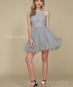 Short Tulle Dress With Embroidered Applique Bodice By Nox Anabel B652