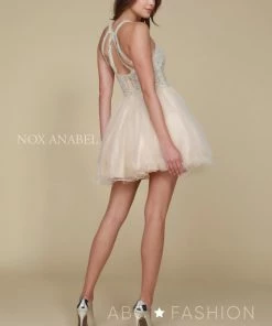 Short Tulle Dress With Embroidered Applique Bodice By Nox Anabel B652