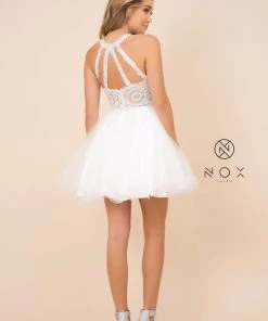 Short Tulle Dress With Embroidered Applique Bodice By Nox Anabel B652