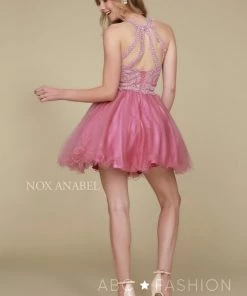Short Tulle Dress With Embroidered Applique Bodice By Nox Anabel B652