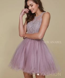Short Tulle Dress With Embroidered Applique Bodice By Nox Anabel B652