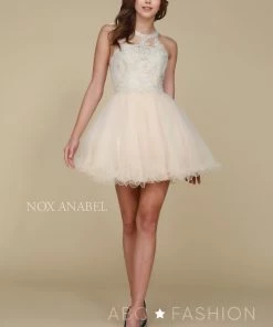 Short Tulle Dress With Embroidered Applique Bodice By Nox Anabel B652