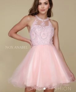 Short Tulle Dress With Embroidered Applique Bodice By Nox Anabel B652