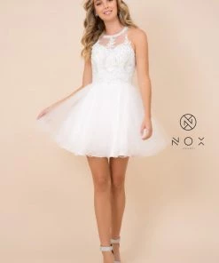 Short Tulle Dress With Embroidered Applique Bodice By Nox Anabel B652