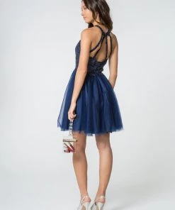 Short Tulle Dress With Embroidered Bodice By Elizabeth K GS2809 Prom