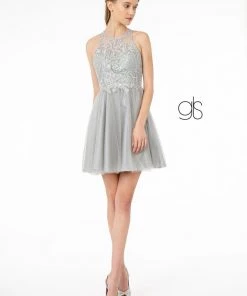 Short Tulle Dress With Embroidered Bodice By Elizabeth K GS2809 Prom