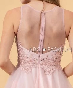 Short Tulle Dress With Floral Appliqued Bodice By Elizabeth K GS1607 Prom